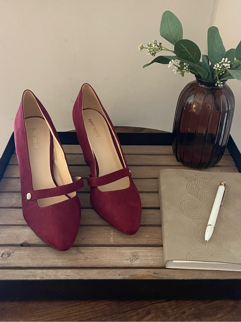 Nine West Burgundy Mary Jane Pointed Toe Pumps